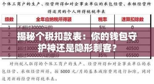 揭秘个税扣款表：你的钱包守护神还是隐形刺客？