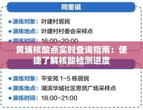 黄埔核酸点实时查询指南：便捷了解核酸检测进度