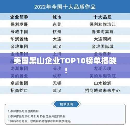 美国黑山企业TOP10榜单揭晓！