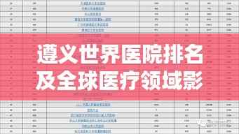 遵义世界医院排名及全球医疗领域影响力揭秘
