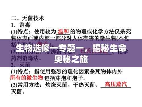 生物选修一专题一，揭秘生命奥秘之旅