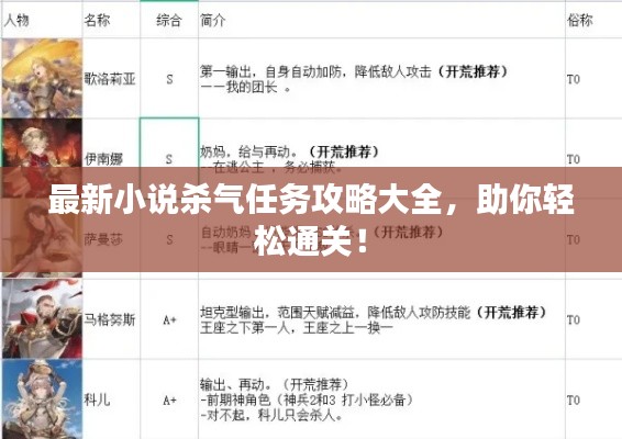 最新小说杀气任务攻略大全，助你轻松通关！