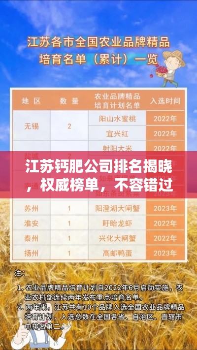 江苏钙肥公司排名揭晓，权威榜单，不容错过！